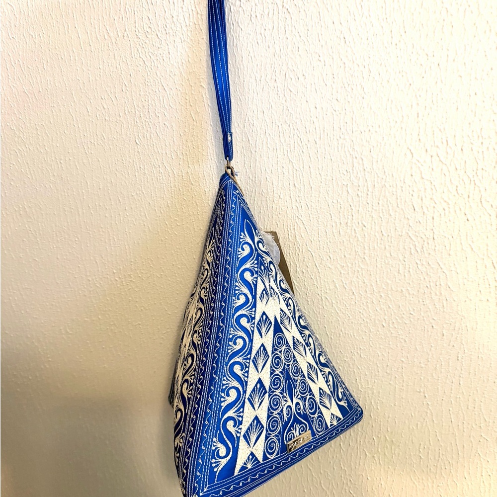 Banda Bags Blue and White Embroidered Pyramid Bag
